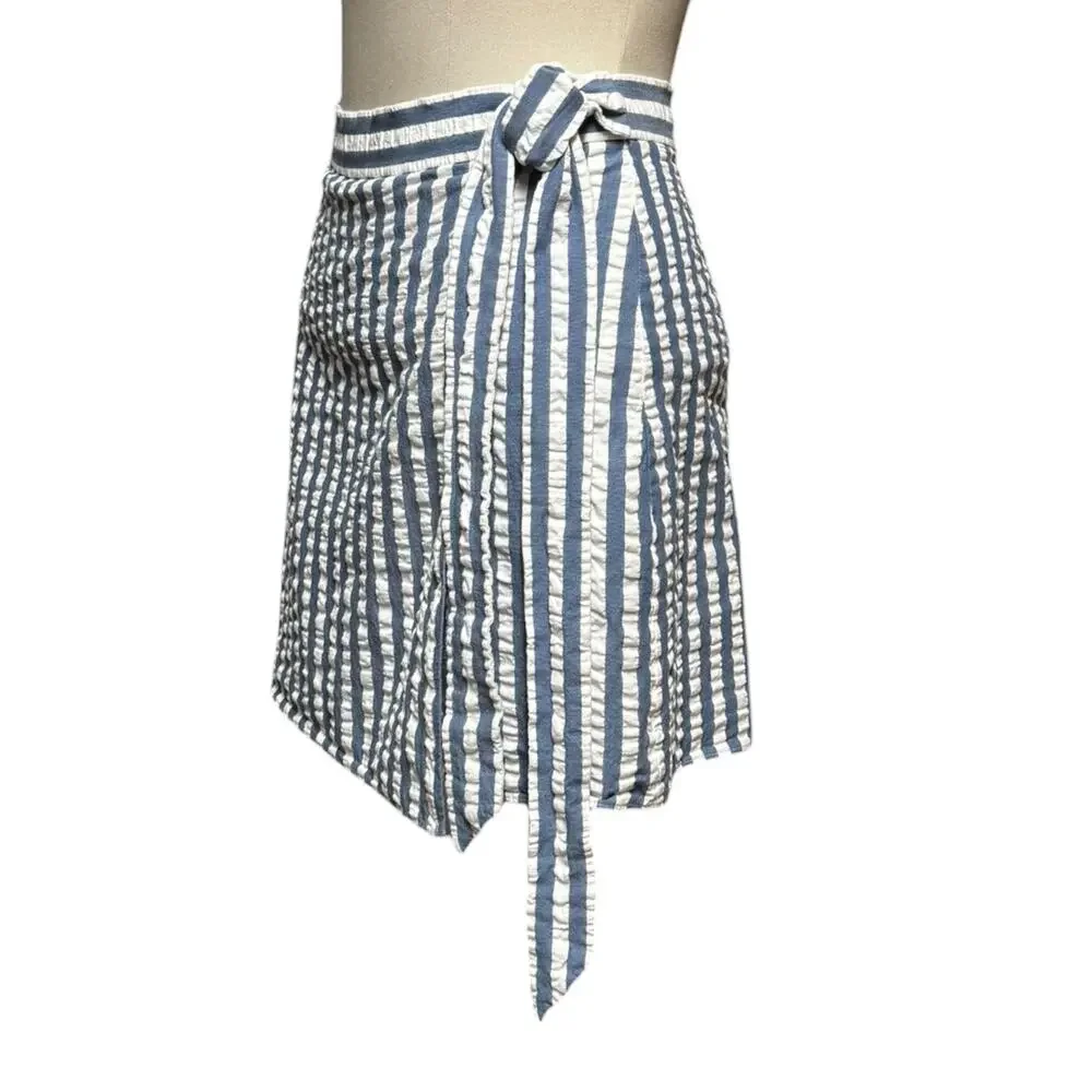 J.Crew Cotton Faux Wrap Skirt Blue White Stripe Petite 2